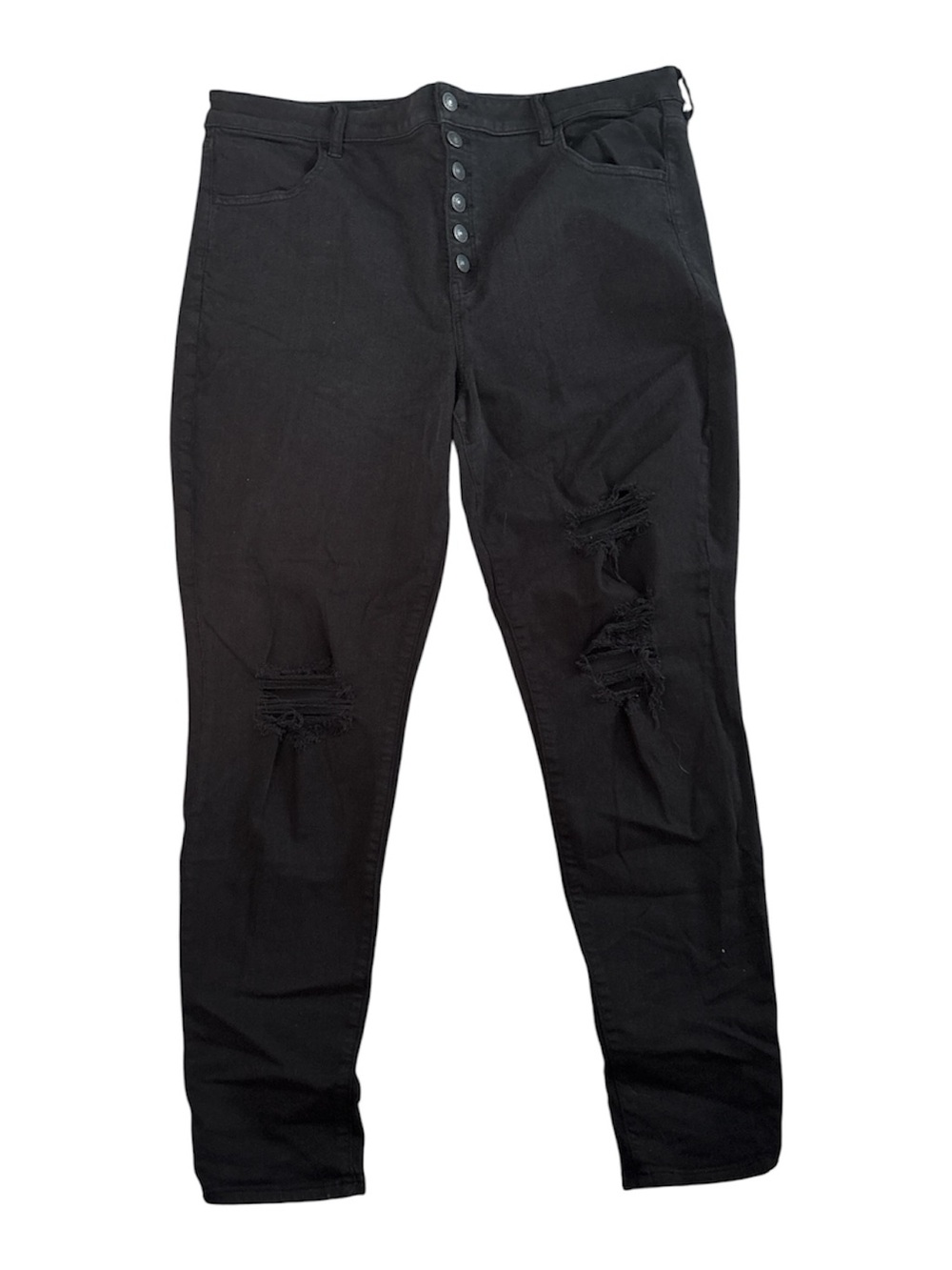 American Eagle Outfitters Black High-Rise Skinny Jeans with Distressed Knees